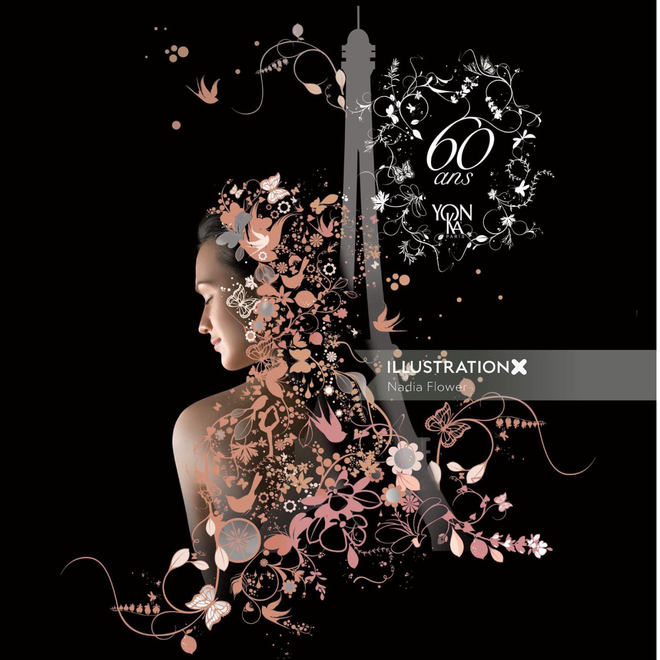 Fashion model with flower graphics