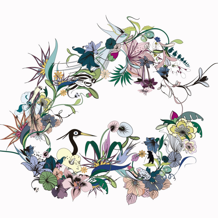 Graphic art of animals and flowers