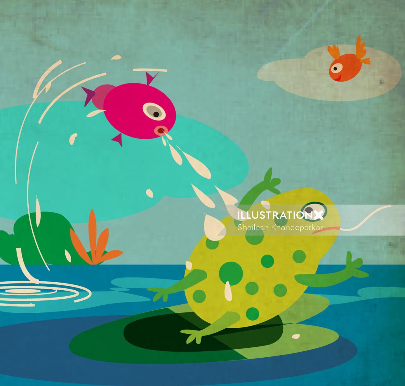 Frog cartoon illustration for Vodafone