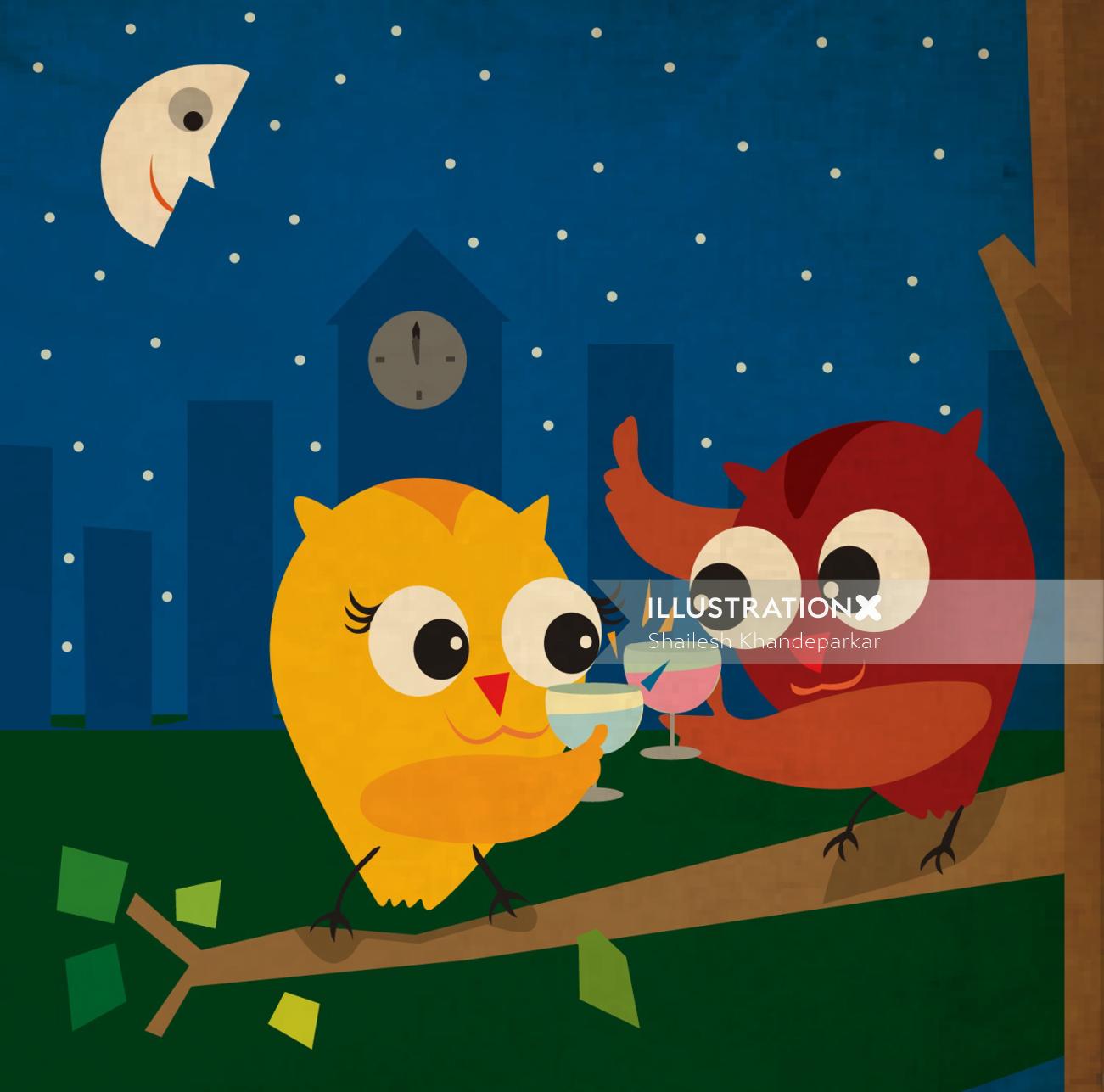 Cartoon art of owl for Vodafone