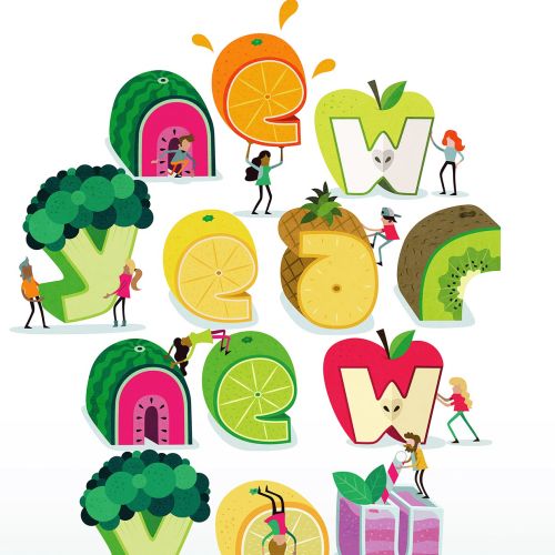 Illustration of fruits in New Year New You lettering