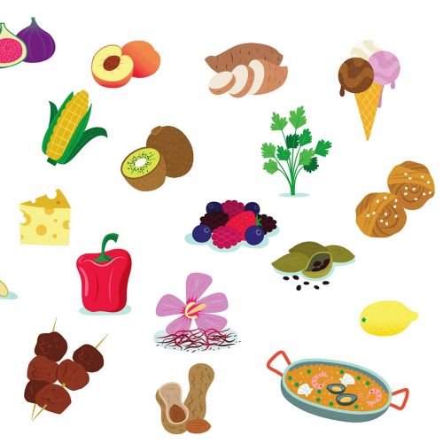 Cartoon icons of various foods