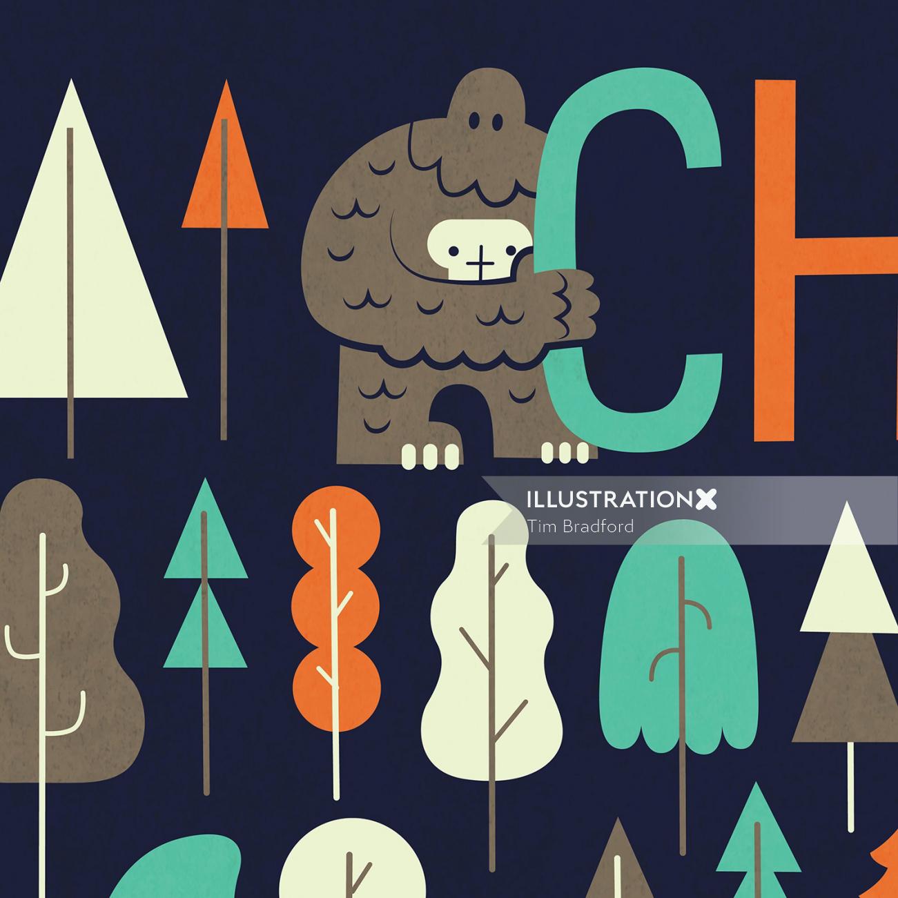 Infographic monster with alphabets