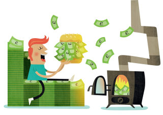 Ilustración conceptual de hamburguesa de dinero
