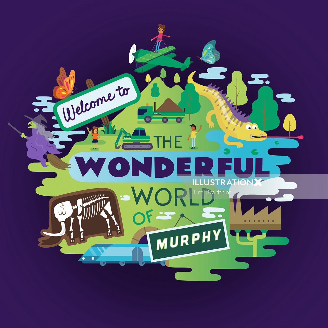 Wonderful world of Murphy map illustration