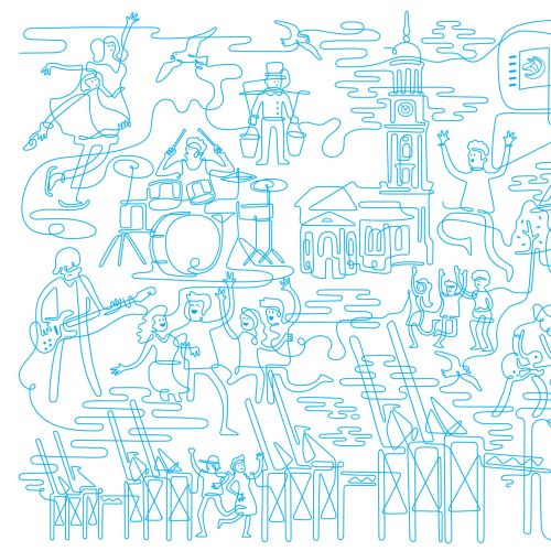 Line illustration of music band