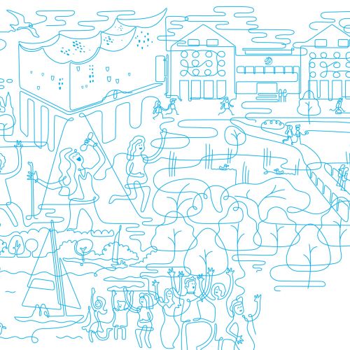 Line illustration of city park
