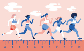 テープでレースをする女性のデジタル イラストレーション