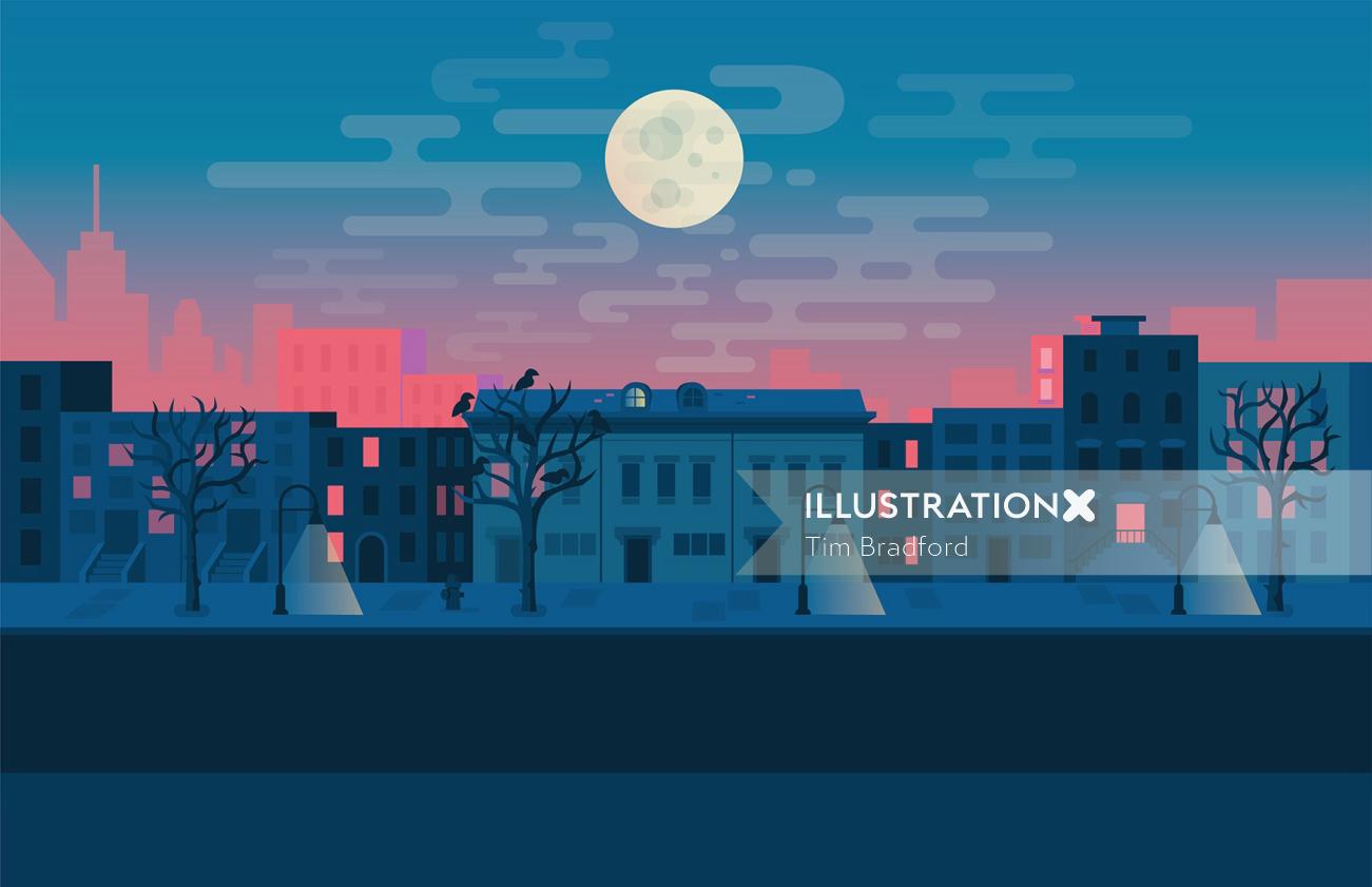 夜の街のデジタルイラスト