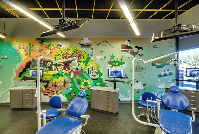 Children wall illustration in dental room
