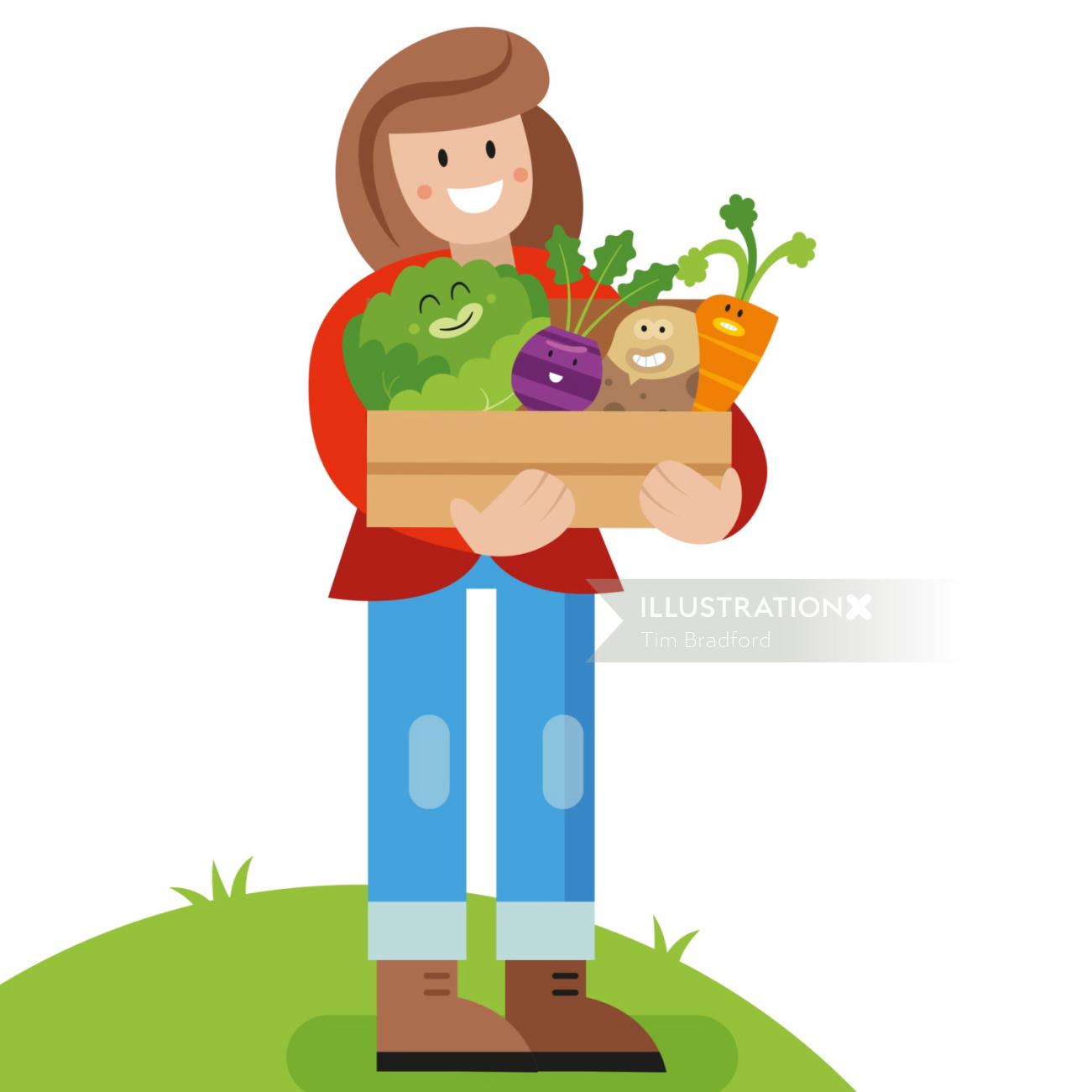野菜のgifアニメーションを持つ農家