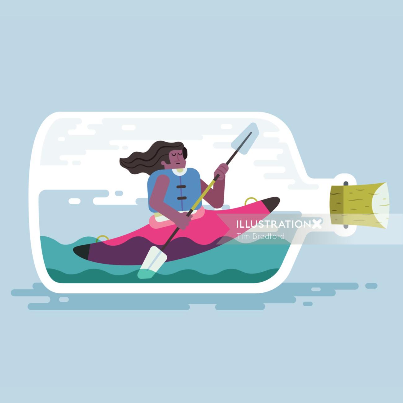 Gif animation kayaker in a bottle
