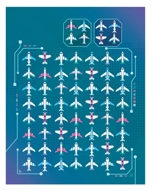 Diagram of airplane seating layouts and configurations by Tim Bradford