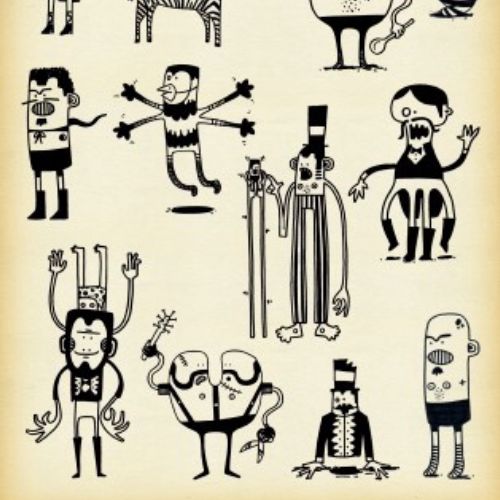 black and white illustration of children characters
