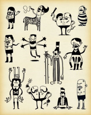 black and white illustration of children characters
