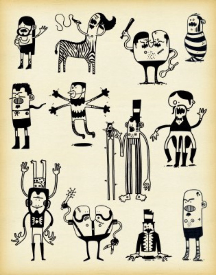 black and white illustration of children characters
