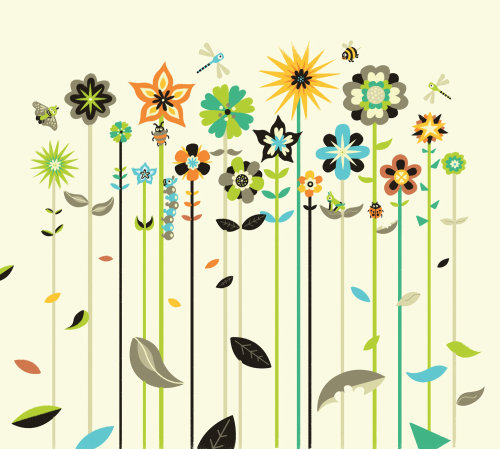 Nature illustration of different flowers
