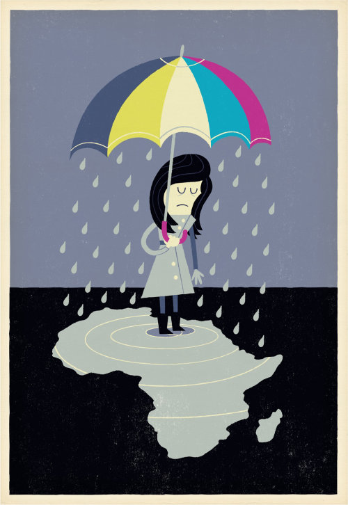 Conceptual woman standing in rain
