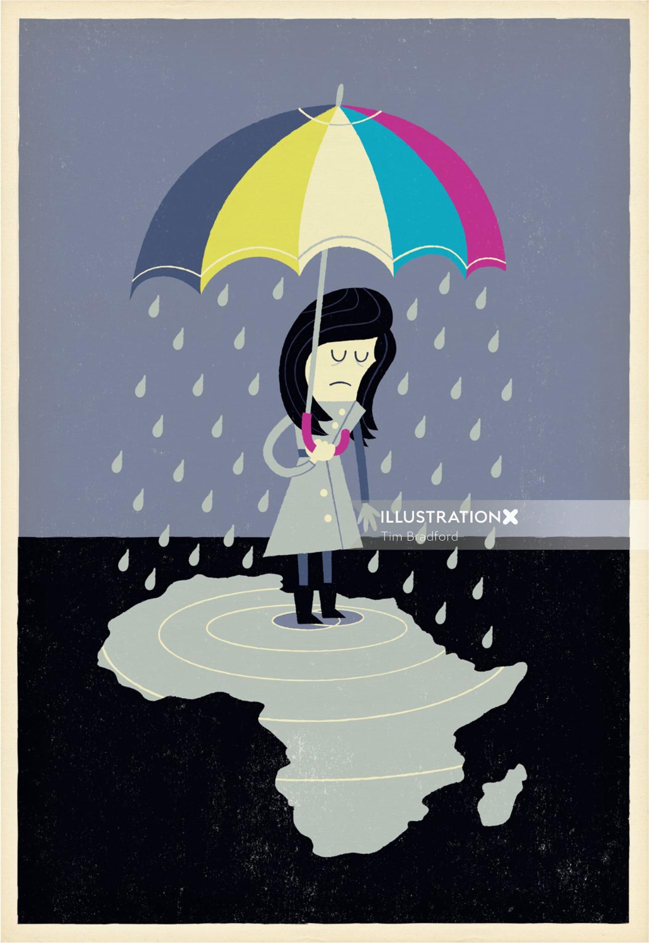 Conceptual woman standing in rain
