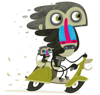 Dibujos animados y humor Mono montando scooter