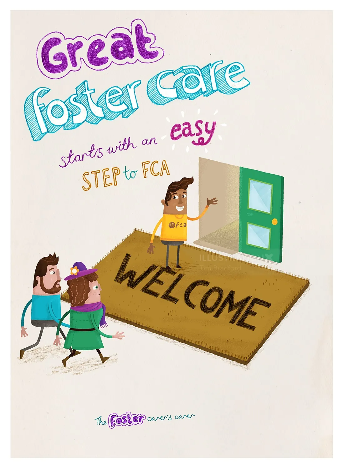 Open door and doormat illustration representing foster care inclusion