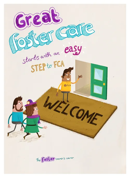 Open door and doormat illustration representing foster care inclusion