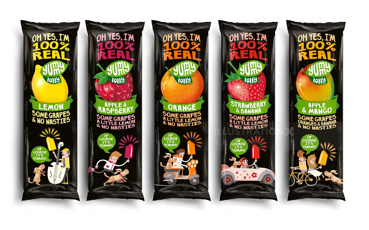 Playful fruit snack packaging design with cartoon design