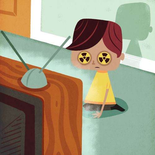 children in fron of Tv radiation
