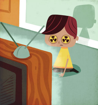 children in fron of Tv radiation
