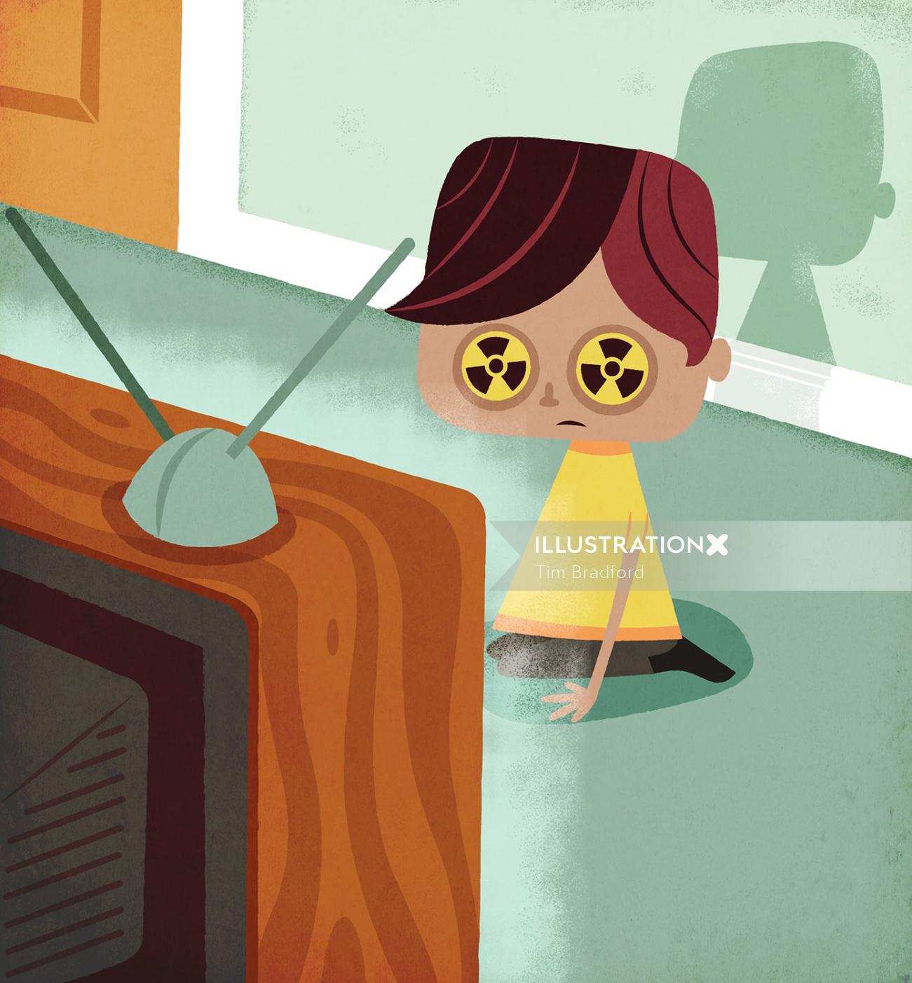 children in fron of Tv radiation
