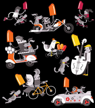 Ilustración vectorial de personas en bicicleta
