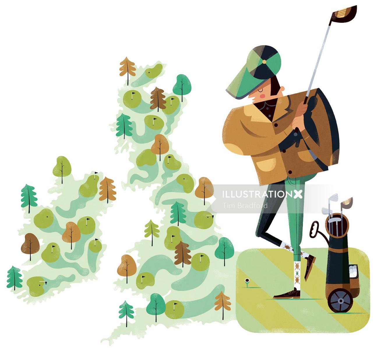 Golf club map illustration 