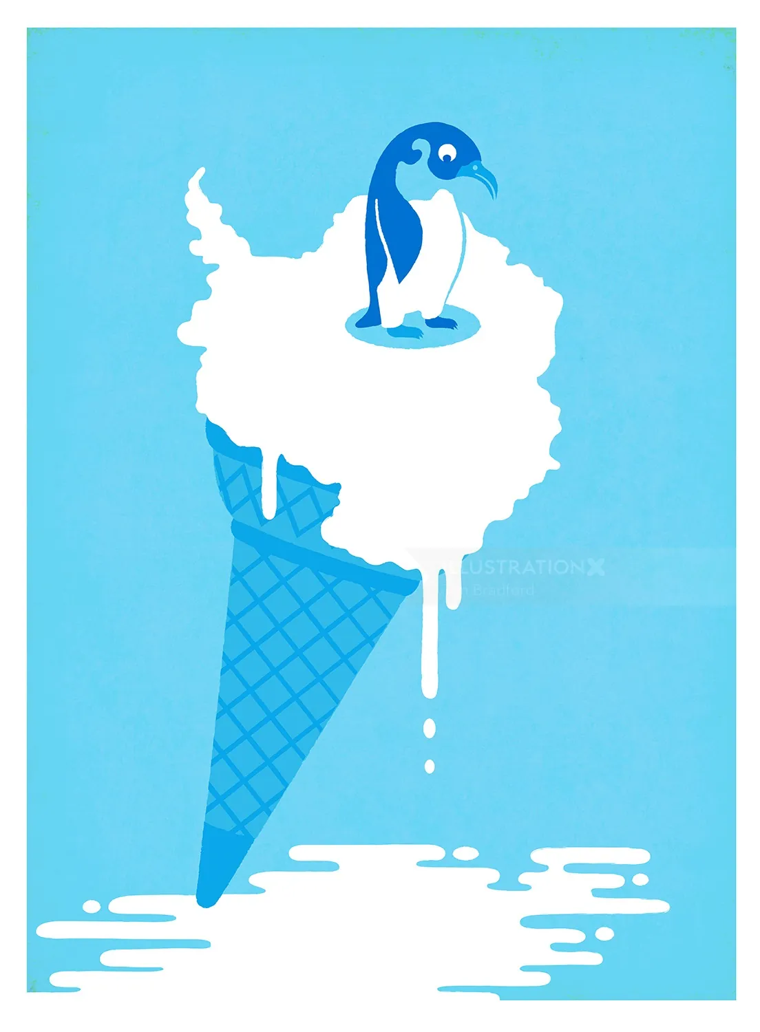 Pinguim em sorvete derretido em formato da Antártida por Tim Bradford