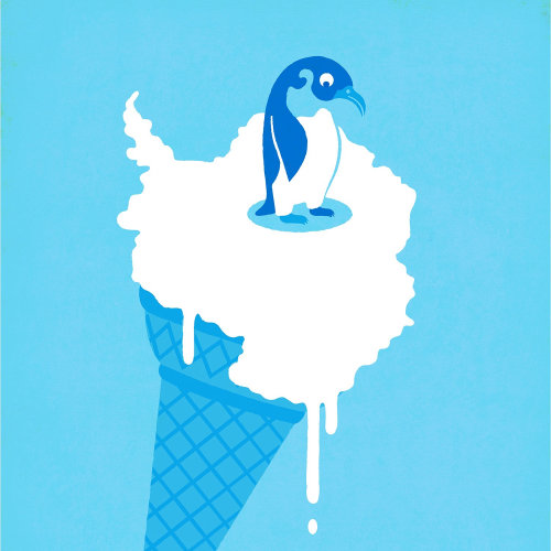 Graphical illustration of a penguin sitting on ice cream