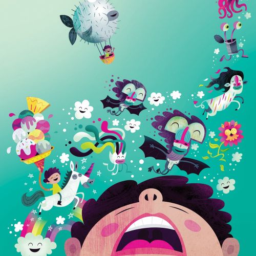 Illustration of fictional characters in underwater