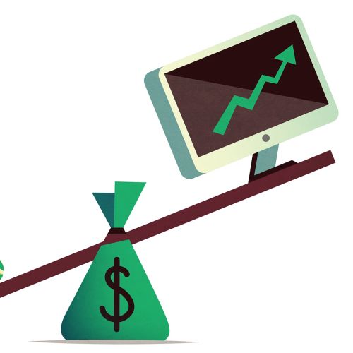 Business illustration of dollars and monitor
