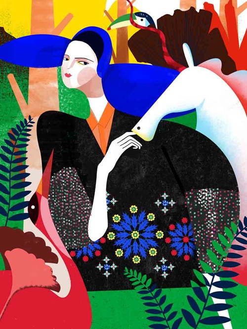 Fashion illustration in geometric shapes and patterns style by Decue Wu