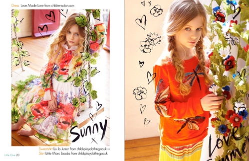 An illustration of little girl at flowers for Little One Magazine