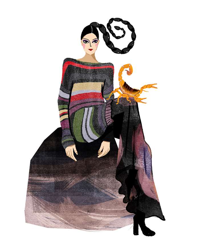 Scorpio zodiac lady conceptual illustration