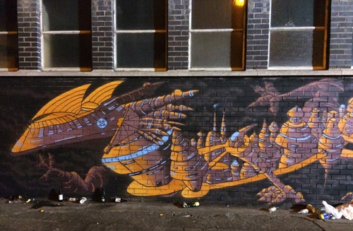 Uma ilustração de um mural temático de Guerra nas Estrelas de Andy Council no evento de pintura de Belfast