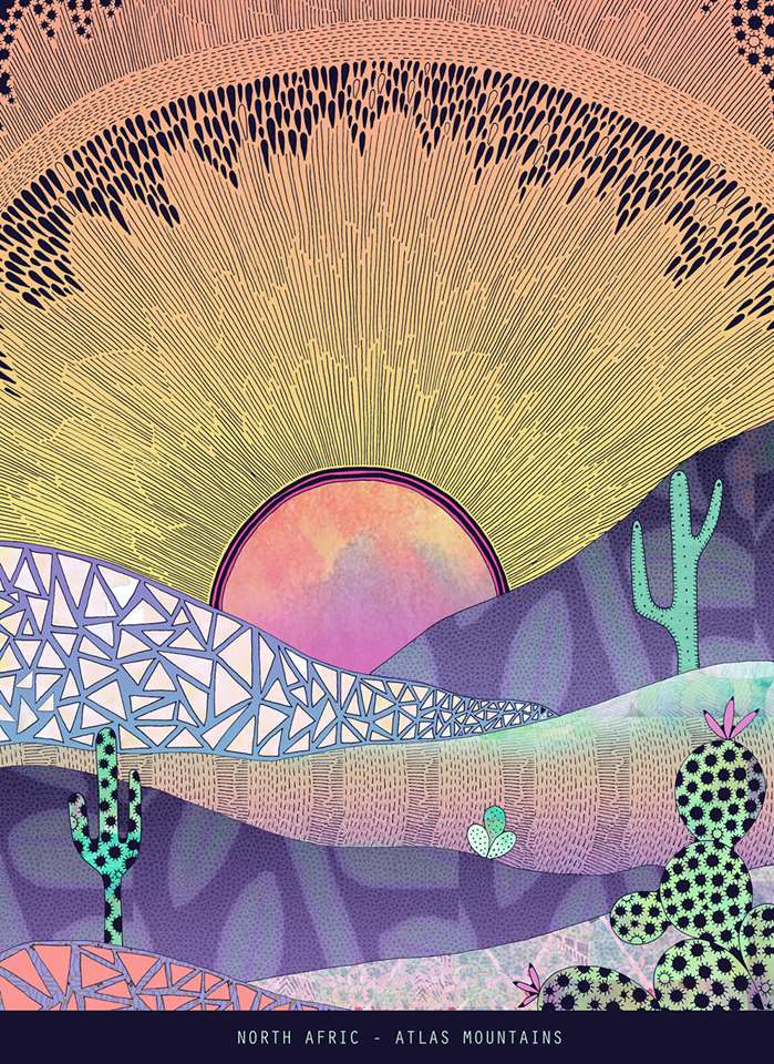 Sunset illustration over the atlas mountains