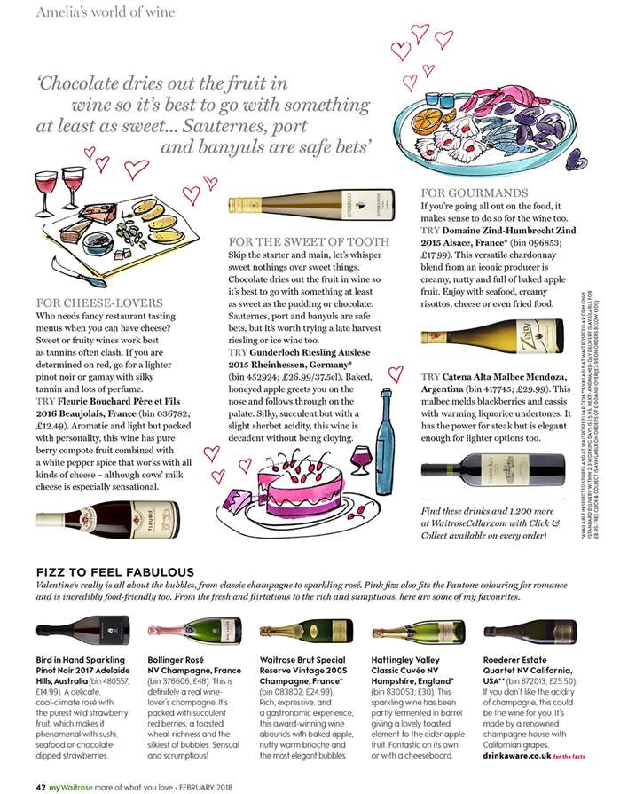 An illustration of wine bottles with gourmet meal