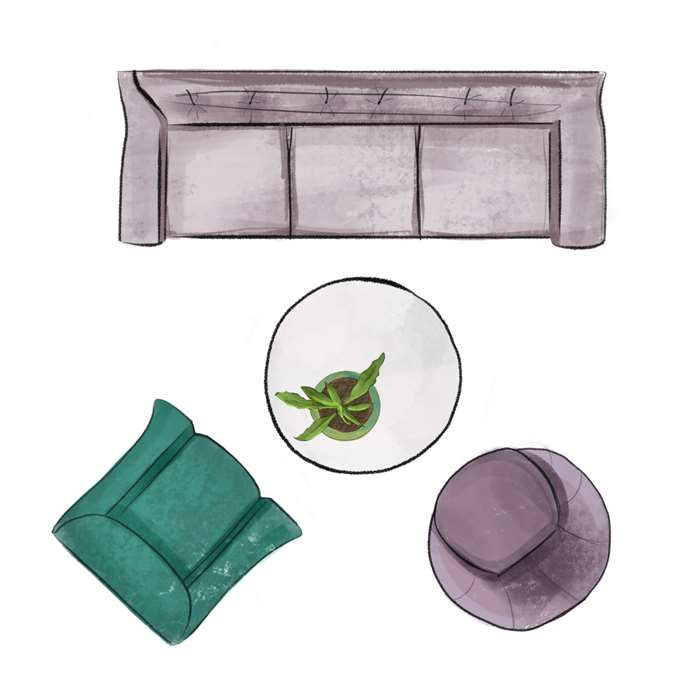 An illustration of living room furniture