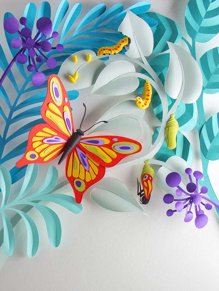 Butterfly life-cycle paper art