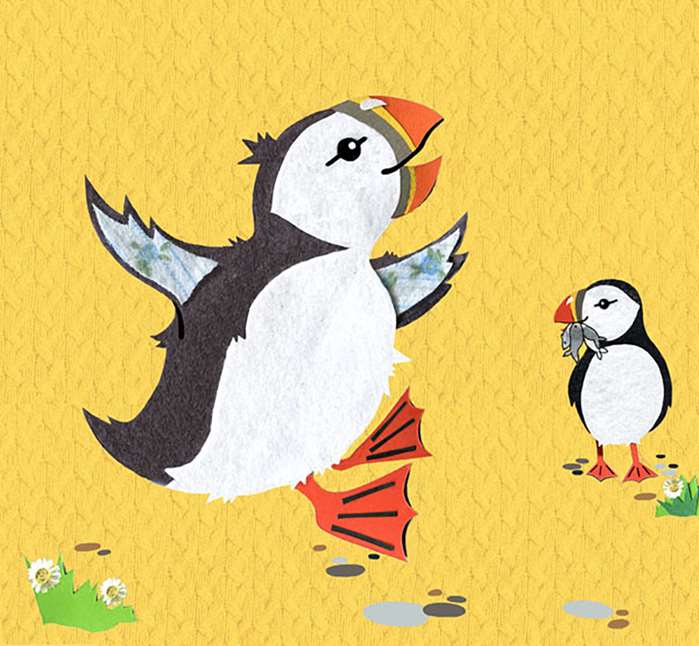Puffins Collage Art For RSPB Kids Magazine
