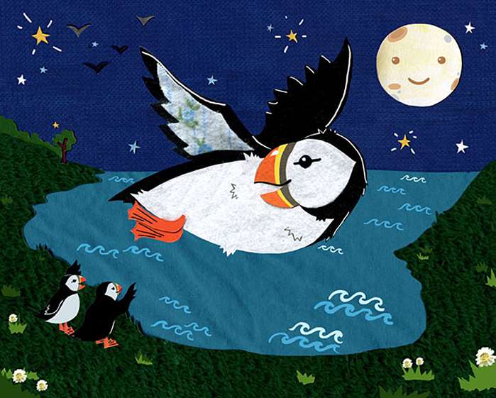 Cute puffin swimming illustration