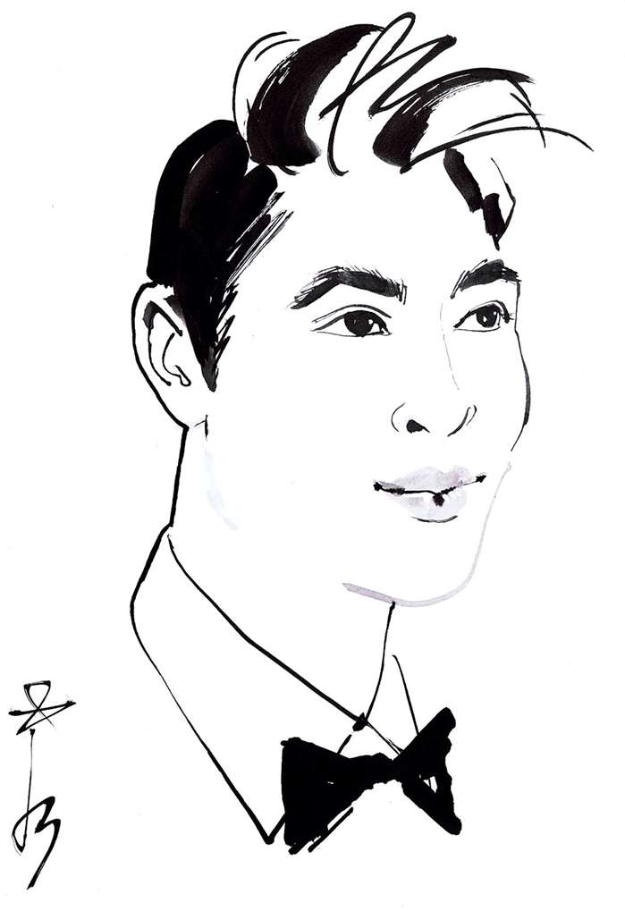 Line drawing of young man