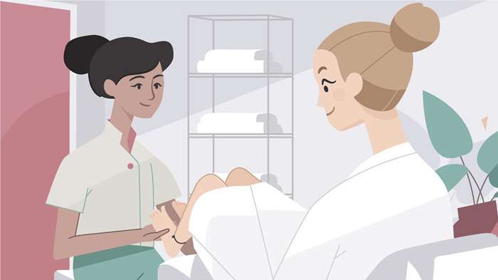 An illustration of woman gets nail treatment