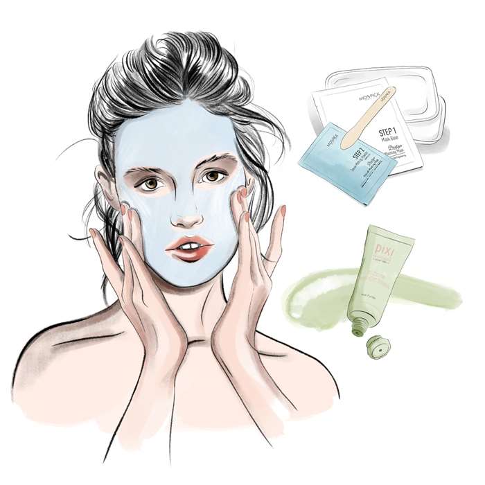 Woman applying facial line drawing