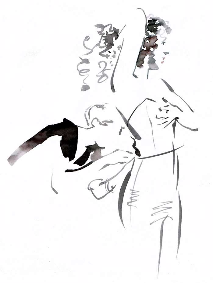 Pencil sketch of Bride getting ready